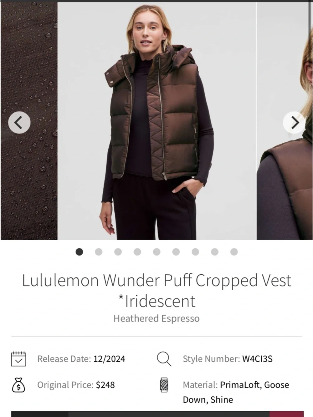 Lululemon Wunder Puff Cropped Vest *Iridescent Heathered Espresso Size 6